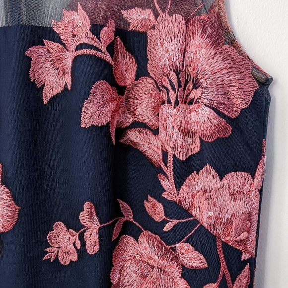 Mikael Aghal navy blue and pink knee length embroidered cocktail dress sz 10 - Picture 5 of 7